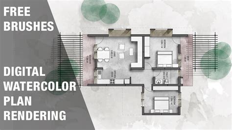 Easy Watercolor Style Plan Rendering Tutorial And Free Brush Pack Youtube