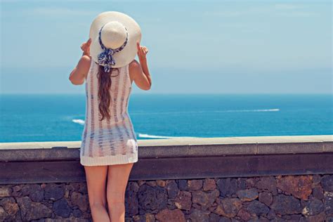 Back View Beach Fashion Female Girl Horizon Island Leisure Ocean