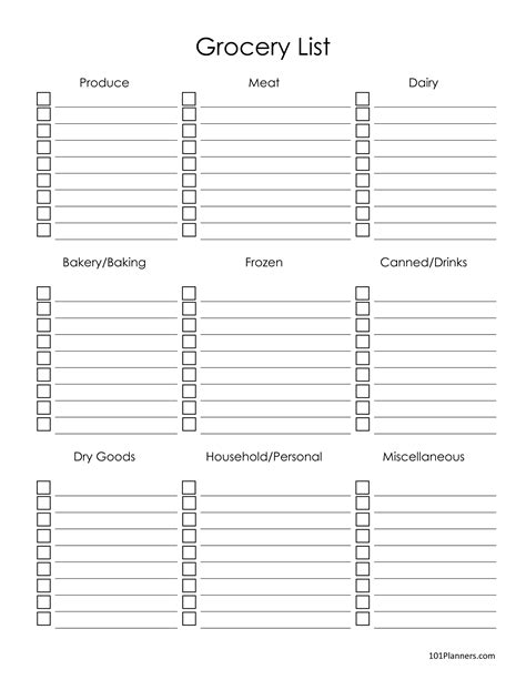 Free Printable Blank Grocery List Template Printable Templates