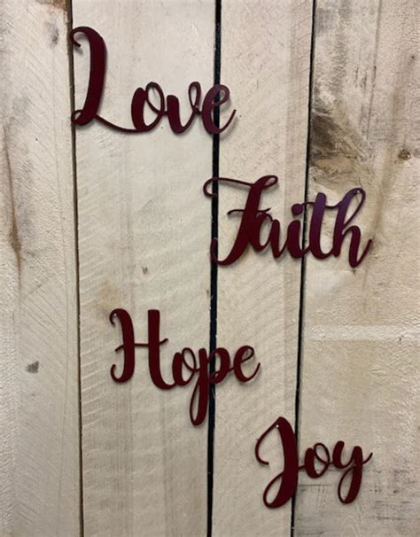 Faith Hope Love Joy Metal Wall Art Inspirational Wall Art Etsy