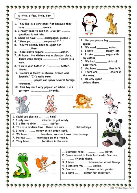 A Few A Little English Esl Worksheets Pdf And Doc