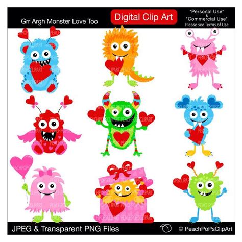 Buy 2 Get 1 Free Sale Valentine Monster Clip Art Grr Argh Monster