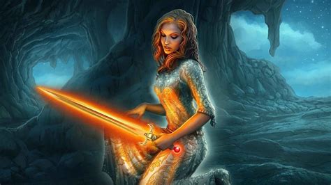Full Hd Wallpaper Magic Sword Cave Night Sorceress Desktop Backgrounds