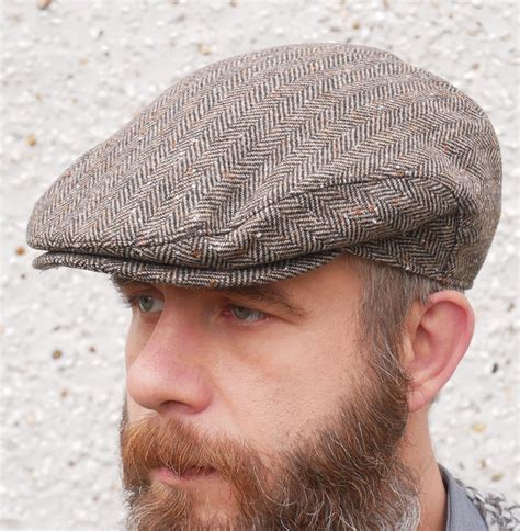 Traditional Irish Tweed Flat Cap Brown Speckled Herringbone 100
