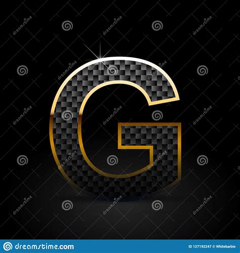 Black Carbon Fiber Letter G Uppercase With Gold Outline Isolated On