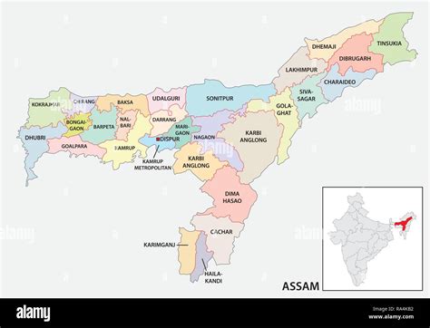 Administrative And Political Map Of Indian State Of Assam India Stock