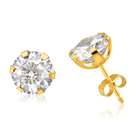 9ct Yellow Gold Cubic Zirconia Line Stud Earrings 10255575 Online