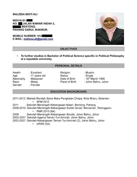Bahasa Melayu Contoh Resume Terbaik Contoh Resume Contoh Cv Terbaik Dalam Talian Secara