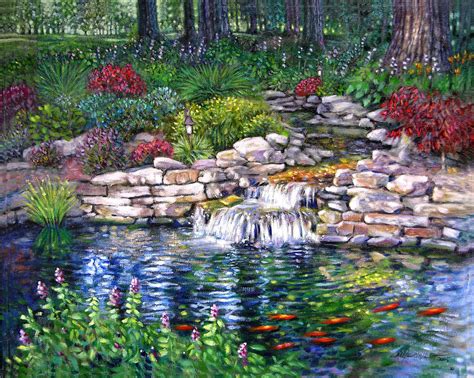 Garden Pond Painting By John Lautermilch