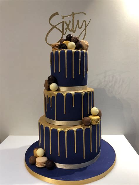Gold Drip And Navy 60th Birthday Cake Etoile Bakery