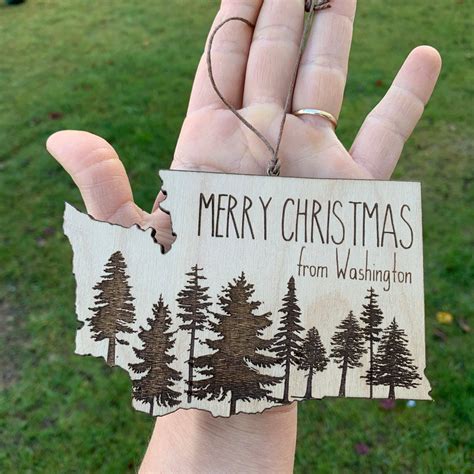 Washington State Tree Engraved Merry Christmas From Etsy