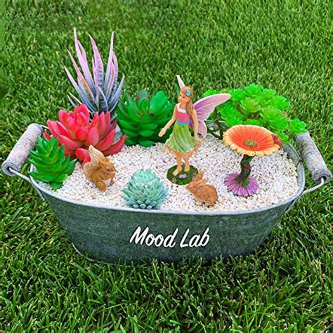 mood lab fairy garden kit miniature figurines and accessories flower set of 4 pcs for
