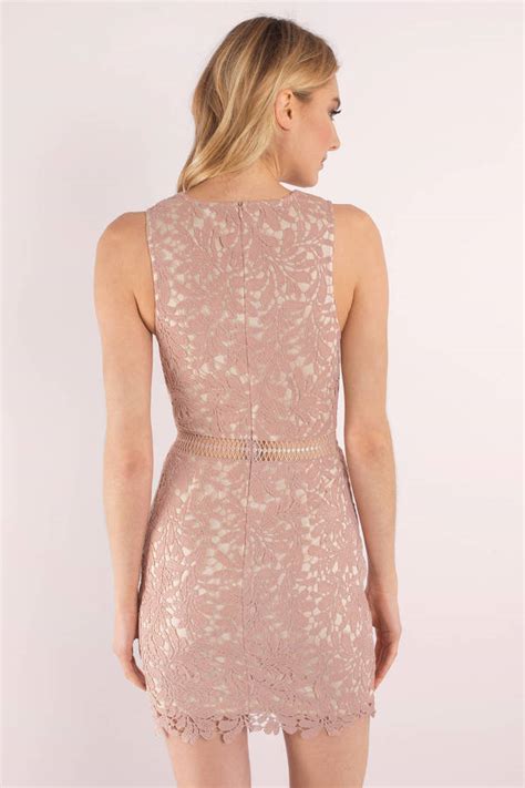 Cute Rose And Nude Dress Beige Lace Dress Nude Bodycon Dress 36