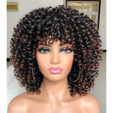 buy annivia curly afro wig with bangs short kinky curly wigs for black women synthetic heat