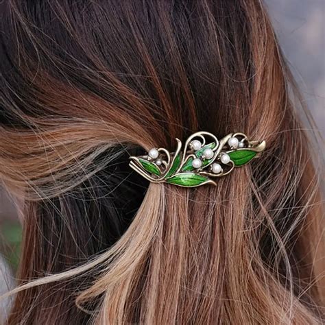 vintage women hair clips girls vintage retro green enamel big barrettes hairpins hair bow pearl