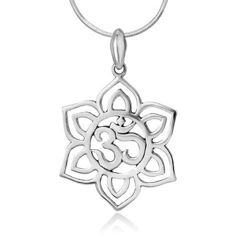 925 Sterling Silver Blooming Lotus Flower Om Aum Ohm Sanskrit Symbol