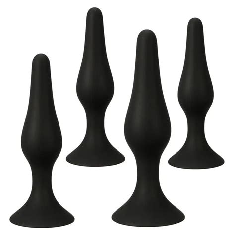 4 Types Soft Silicone Anal Unisex Black Silicon Butt Plug Trainer Anal