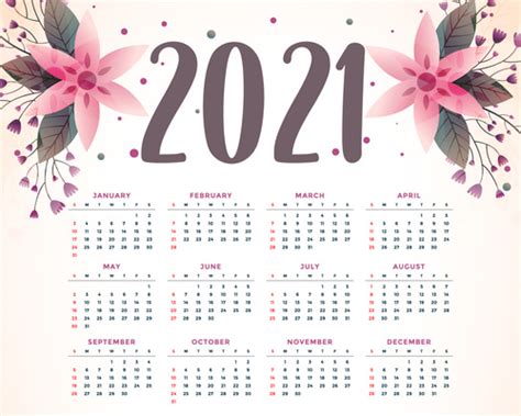 Watercolor Flowers 2021 Calendar Vector Free Download