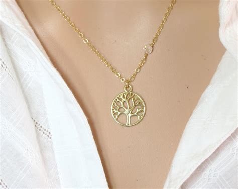 Tree Of Life Necklace 14kt Gold Filled Necklace Small Gold Etsy