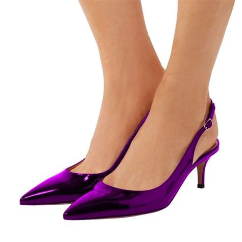 Purple Patent Leather Slingback Heels Pointy Toe Kitten Heels Shoes