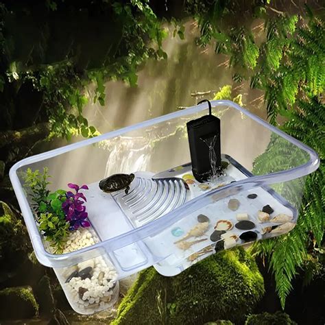 Aquatic Turtle Tub With Lid Tank Basking Platform Reptile Insect Spider Hibernation Transport