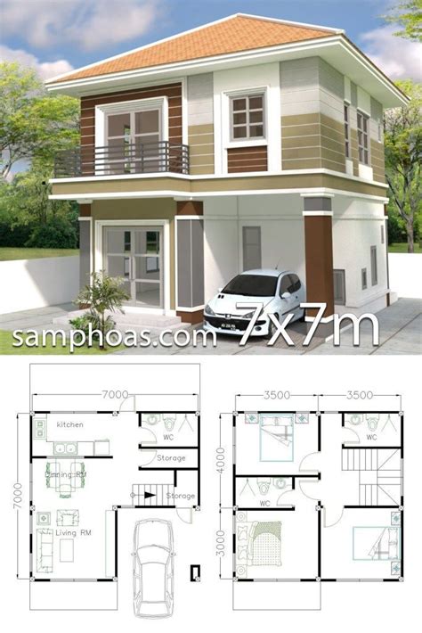 Cette maison duplex de 150 m² est destinée à une famille urbaine et moderne. Home Design Plan 7x7m with 3 Bedrooms - SamPhoas Plan # ...