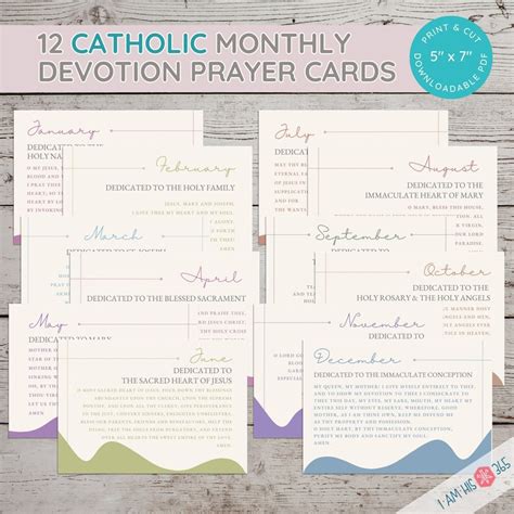 12 Catholic Monthly Devotion Prayer Cards Traditional Etsy