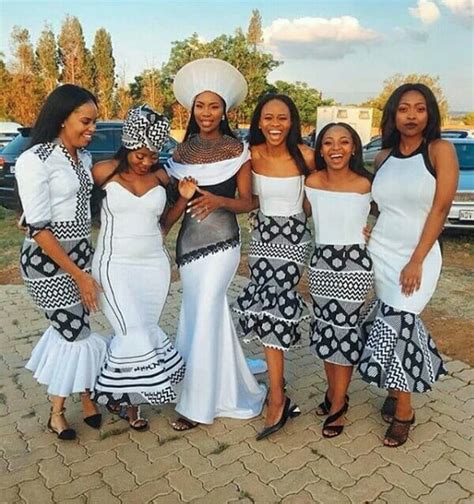 Clipkulture Bride And Bridesmaids In White And Black Modern Xhosa Umbhaco Traditional Wedding