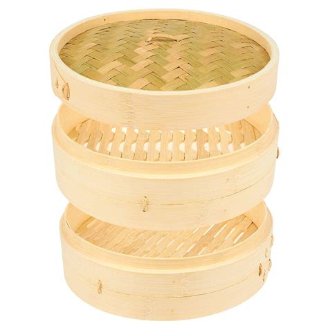Natural Bamboo Steamer Basket 3 Piece Set Dim Sum Bamboo Steamers Great
