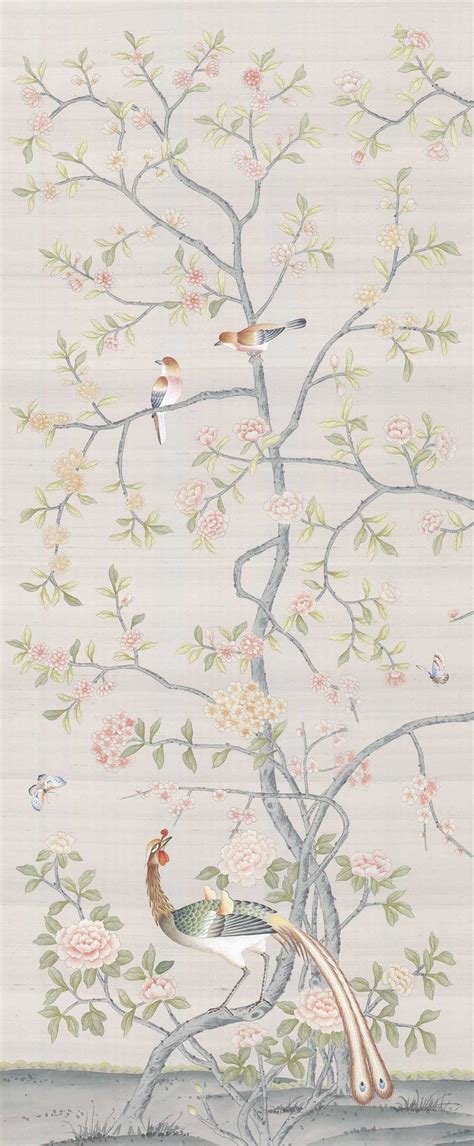 30 X 70 Chinoiserie Handpainted Artwork On Silver Etsy Chinoiserie