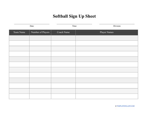 Softball Sign Up Sheet Template Download Printable Pdf Templateroller