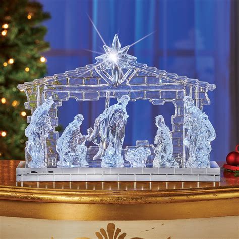 Led Lighted Silent Night Musical Crystal Clear Nativity Scene