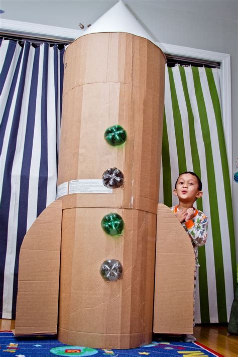Rocket Ship Craft For Kids Made From Cardboard Plastic Soda Bottles