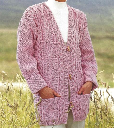 instant pdf digital download ladies aran jacket cardigan etsy uk cable cardigan knitting