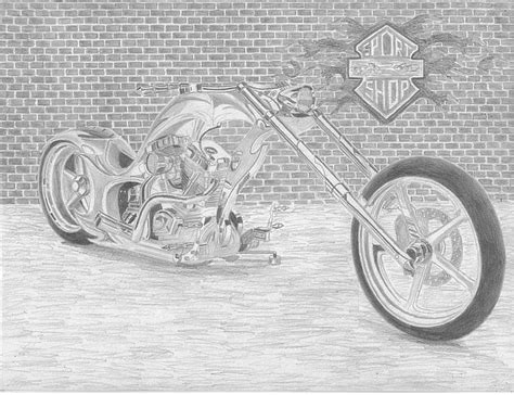 Harley Davidson Custom Chopper Motorcycle Art Print Drawing By Stephen Rooks Fine Art America
