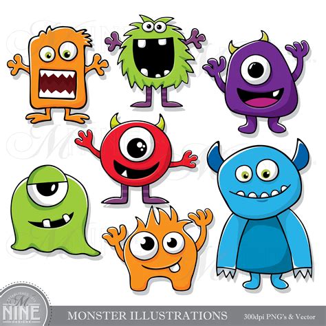 Monsters Clip Art Monster Illustrations Clip Art Downloads Etsy