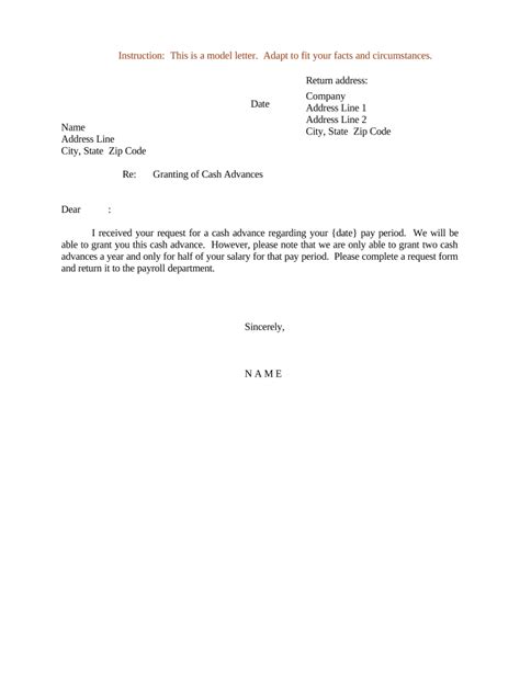 Sample Cash Advance Letter To Employer Form Fill Out And Sign