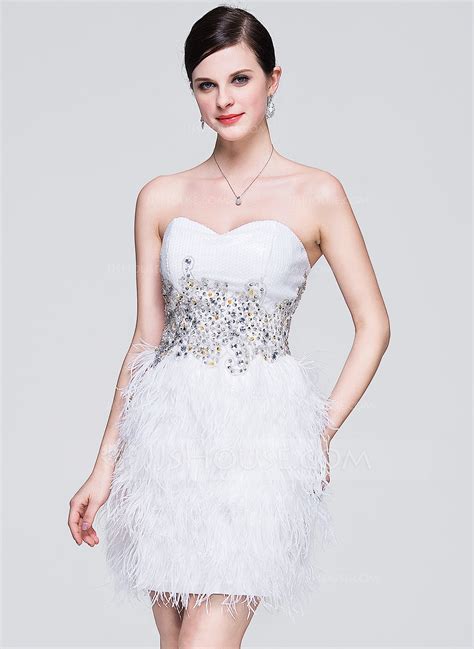 A Line Princess Sweetheart Short Mini Sequined Feather Homecoming Dress