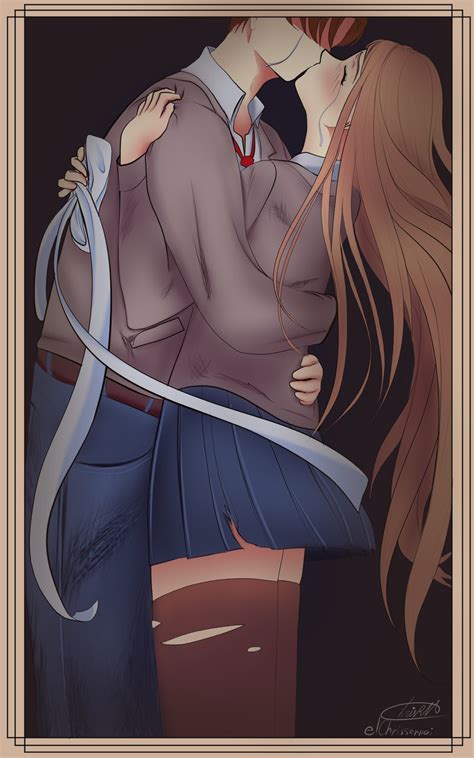 Monika And Protagonist Doki Doki Literature Club Drawn By Elchrissenpai Danbooru