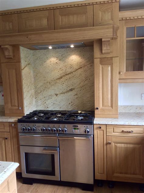 Oak french country cabinets & cupboards. Granite installed today, Ivory Cream looking great with ...