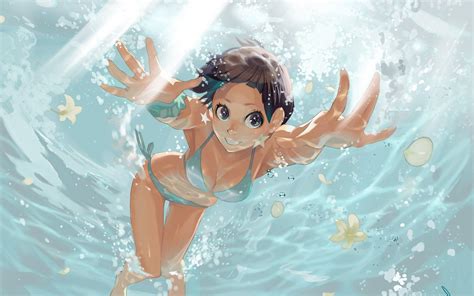 Desktop Wallpaper Anime Girl Swimming Original Bikini Sexiezpicz Web Porn