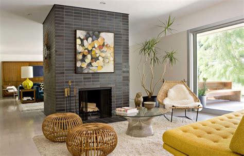 Modern Stone Fireplace Images Minimalist Living Room Mid Century