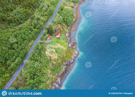 Aerial View Of Road In Lofoten Islands In Norway Stock Image Image Of