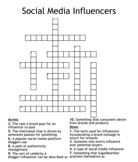 A Crossword Featuring Some Social Media Influencers Socialstar