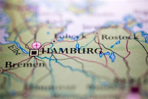 Shallow Depth Of Field Focus On Geographical Map Location Of Hamburg