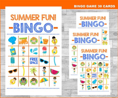 Printable Summer Bingo 30 Cards Printable Summer Bingo Game Etsy