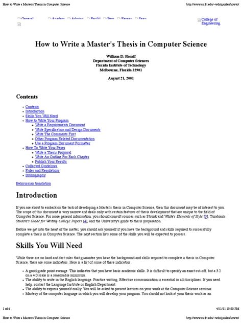 How To Write A Masters Thesis In Computer Science Thesis Inputoutput