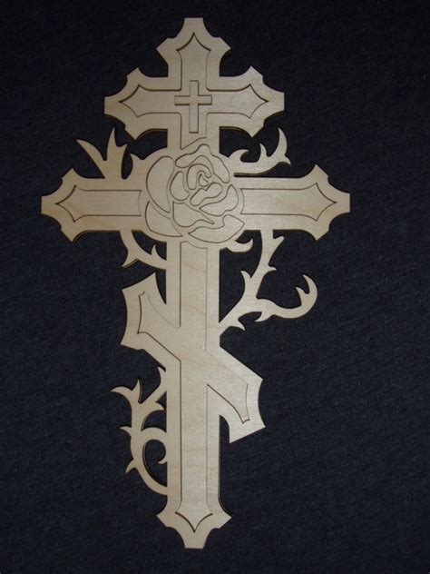 Rose Cross With Flower Inlay Layered Cross Unfinished Wooden Etsy