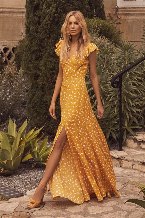 Lovely Mustard Yellow Floral Print Dress Floral Maxi Dress Lulus