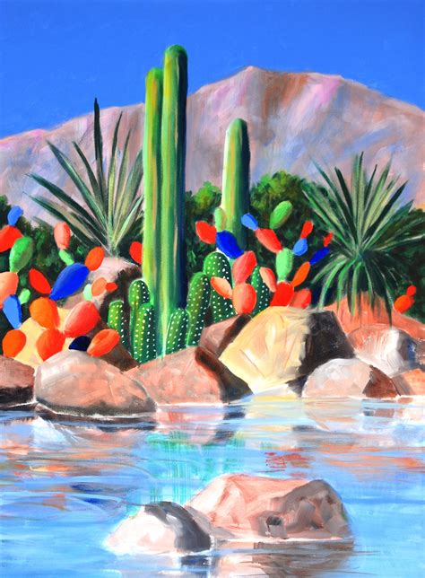 Orange Cactus Arizona Desert Painting Desert Painting Plant Painting
